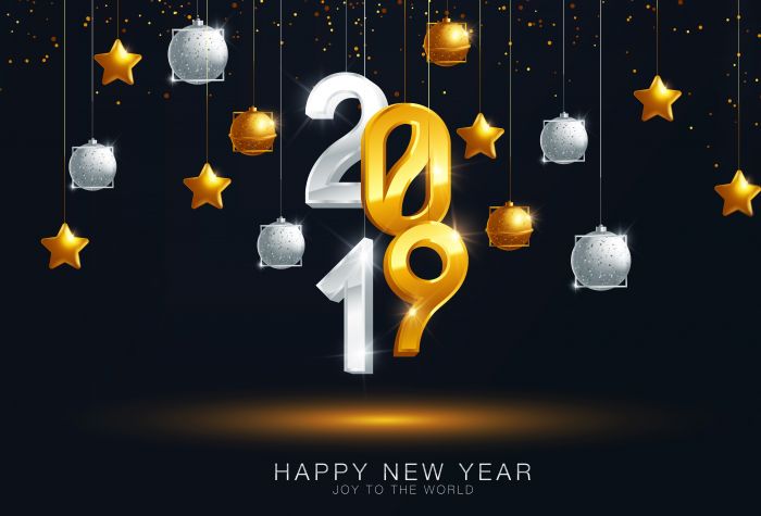 Картинка блестящие золотые и серебряные цифры 2019 новый год
