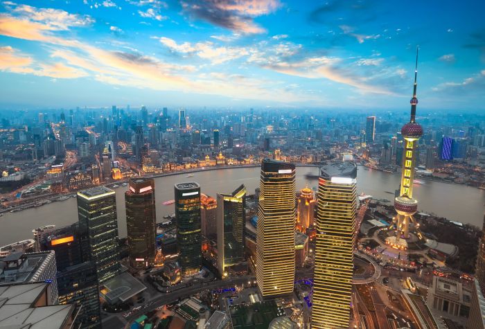 Картинка панорама с высоты города Шанхай в Китае