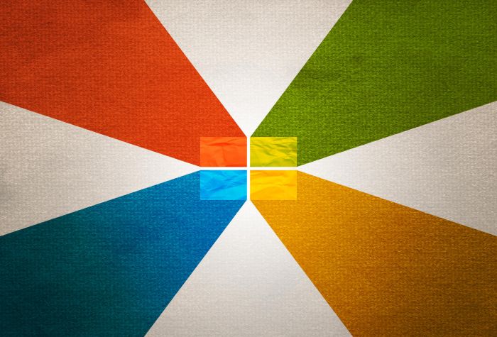 Картинка красивая заставка windows, разноцветное полотно и бумажный логотип