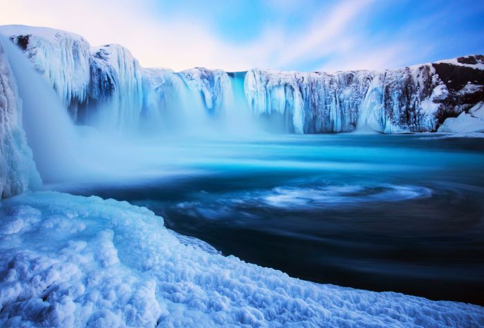 Картинка замерзший водопад, лед, зима в Исландии