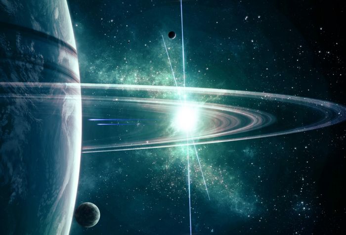 Картинка космические кольца планеты на фоне звезд и света