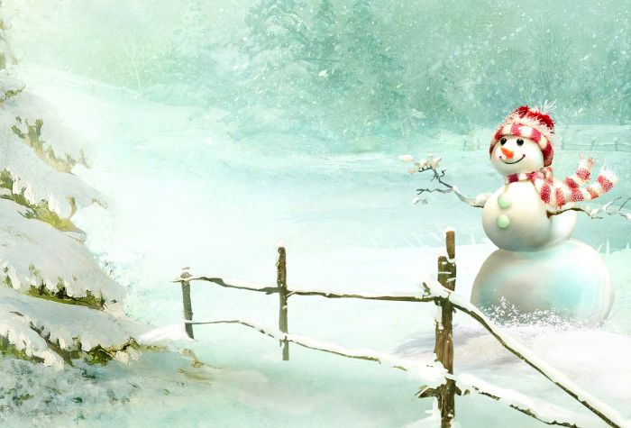 Картинка забавный снеговик в заснеженном лесу