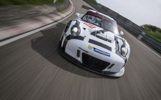 спортивный Porsche, скорость, трек, гонки